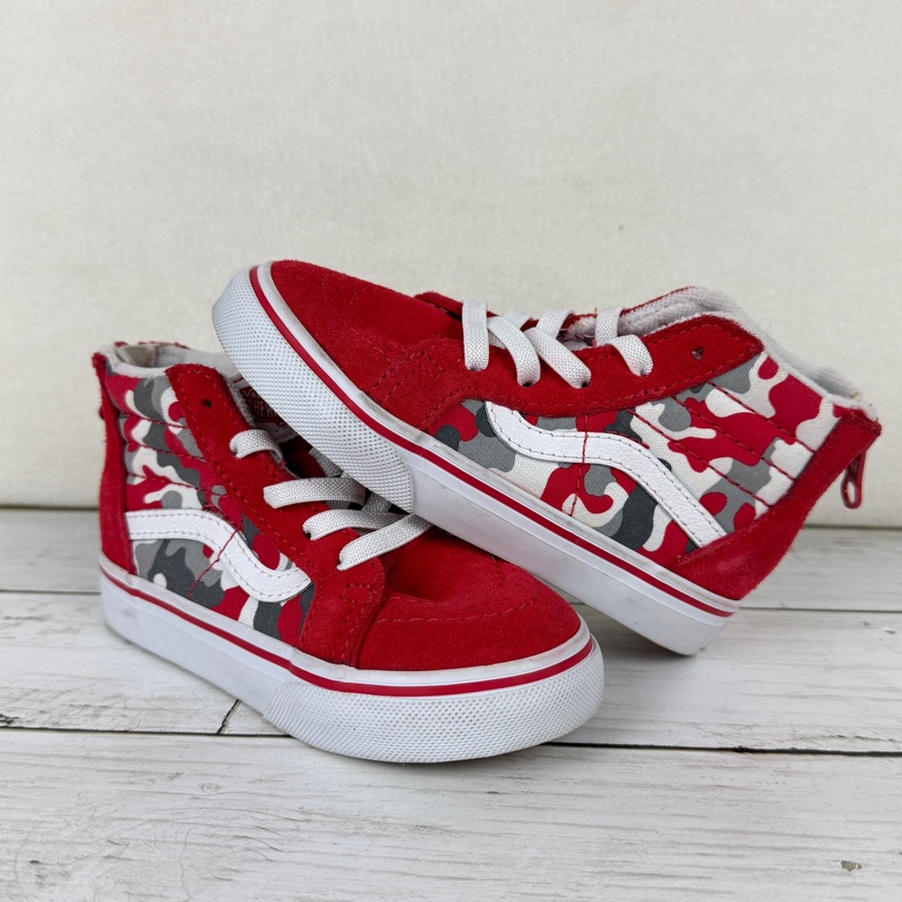 Vans Toddler Sk8-Hi Zip Sneakers 8 Primary Camo Racing Red / True White